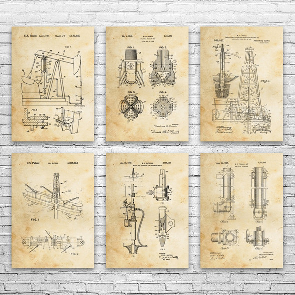 Oil Well Patent Wall Art Set of 6