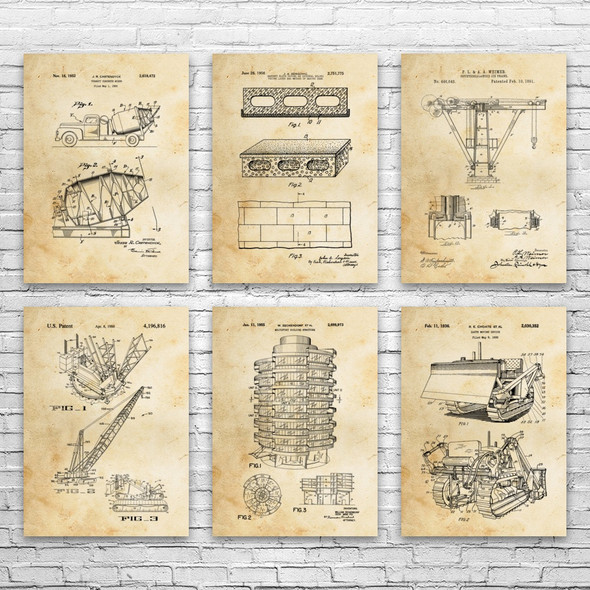 Construction Patent Wall Art Set of 6
