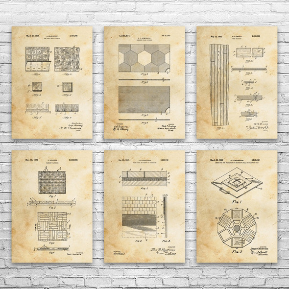 Flooring Patent Wall Art Set of 6 Flooring Patent Wall Art Set of 6
