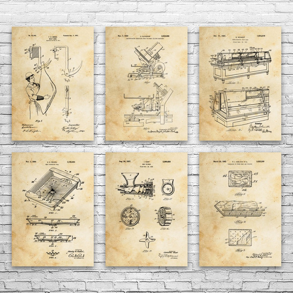 Butcher Patent Wall Art Set of 6