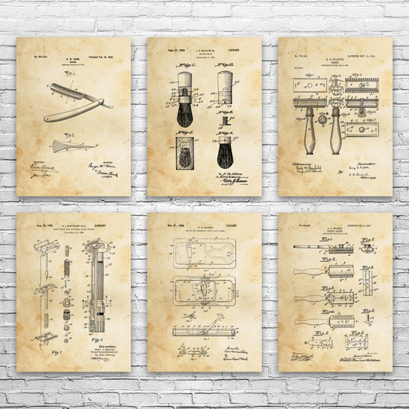 Shaving Patent Wall Art Set of 6