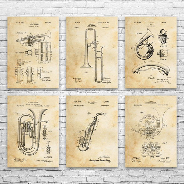 Horn Instruments Patent Wall Art Set of 6