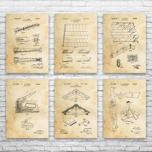 Roofing Patent Wall Art Set of 6 Roofing Patent Wall Art Set of 6