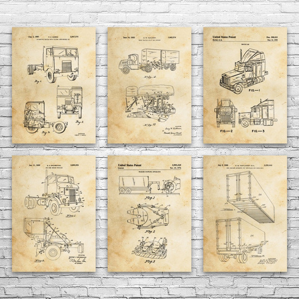 Trucking Patent Wall Art Set of 6
