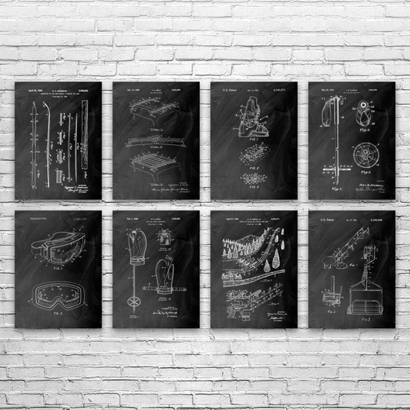 Skiing Patent Wall Art Set of 8