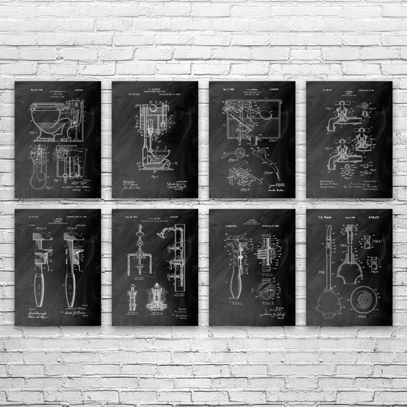 Plumbing Patent Wall Art Set of 8