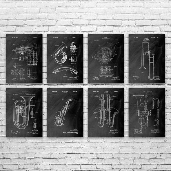 Horn Instruments Patent Wall Art Set of 8