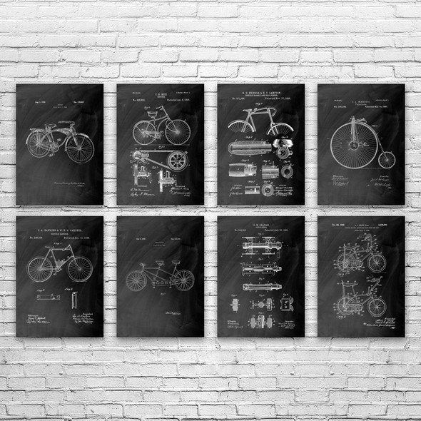 Bicycle Patent Wall Art Set of 8 Bicycle Patent Wall Art Set of 8