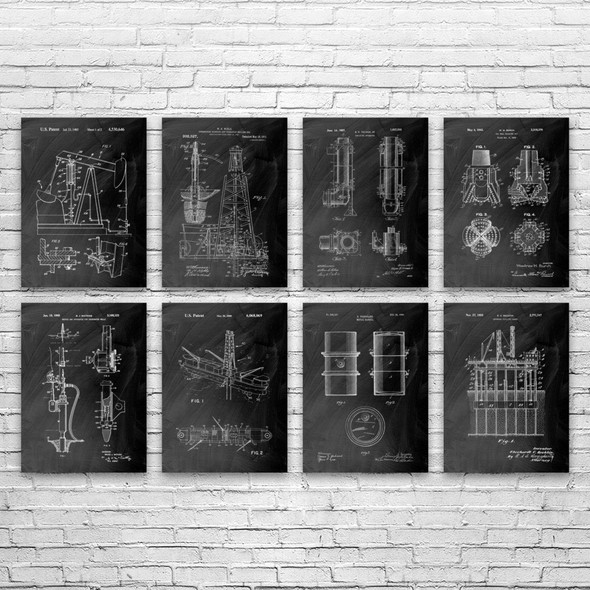 Oil Well Patent Wall Art Set of 8