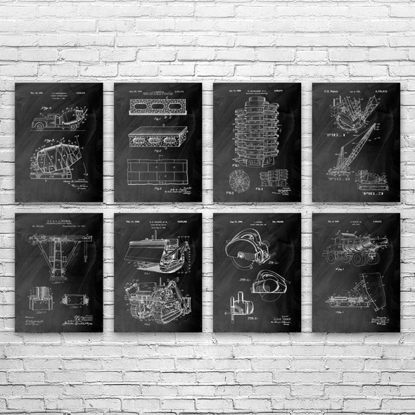 Construction Patent Wall Art Set of 8 Construction Patent Wall Art Set of 8