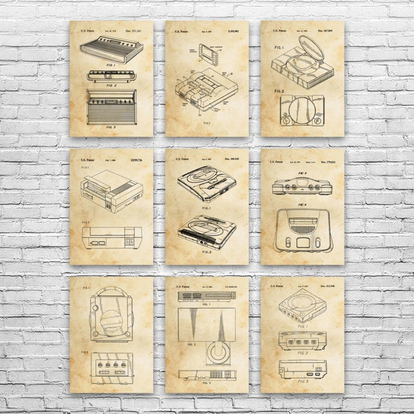 Game Console Patent Wall Art Set of 9