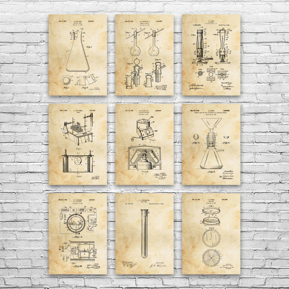 Chemistry Patent Wall Art Set of 9