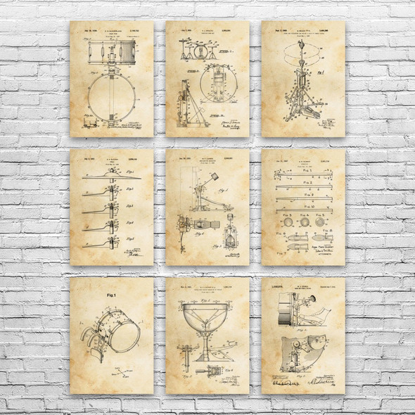 Drum Patent Wall Art Set of 9