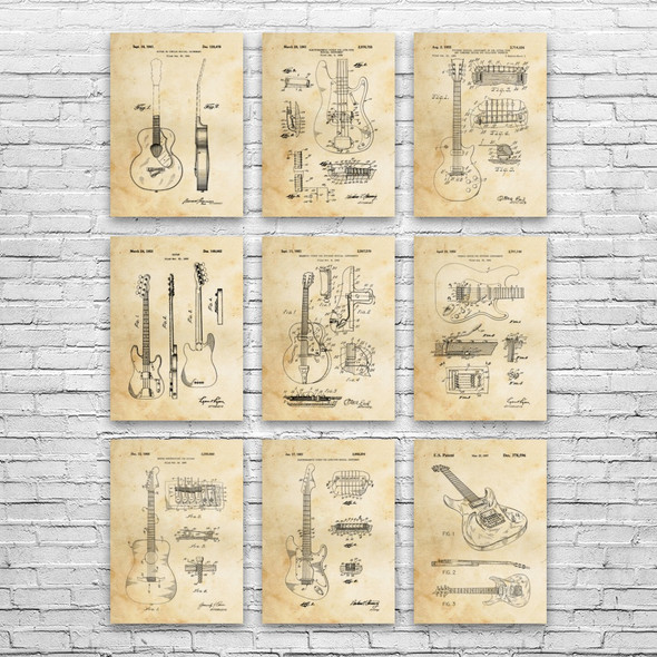 Guitar Patent Wall Art Set of 9
