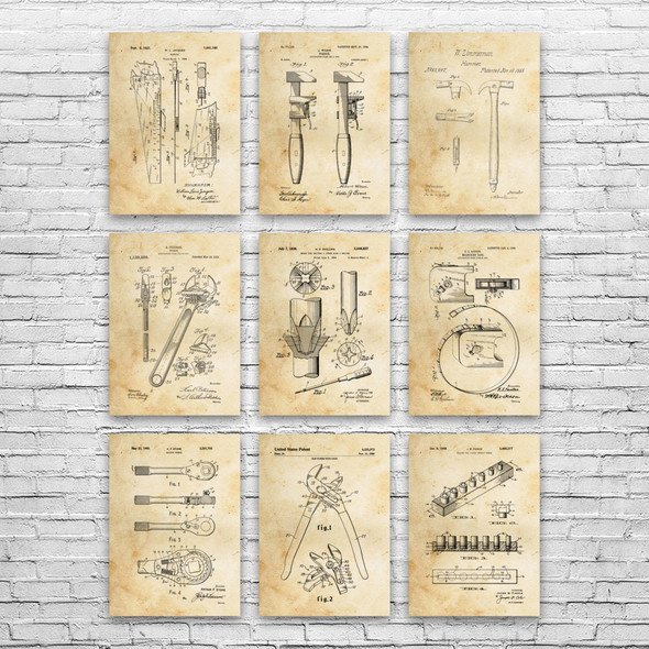 Workshop Patent Wall Art Set of 9 Workshop Patent Wall Art Set of 9