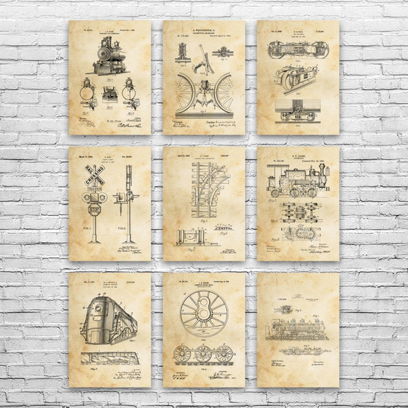 Railroad Patent Wall Art Set of 9