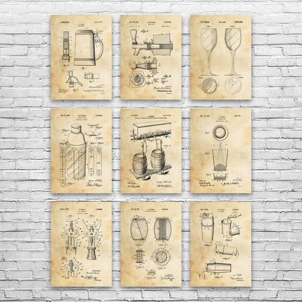 Bar Patent Wall Art Set of 9