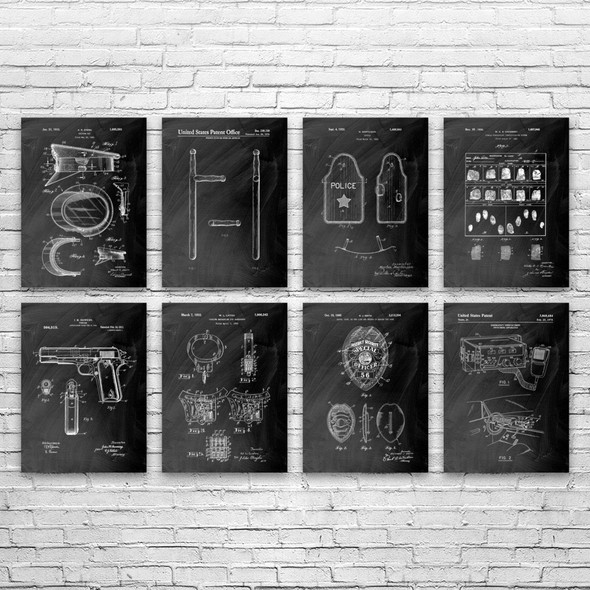 Police Patent Wall Art Set of 8