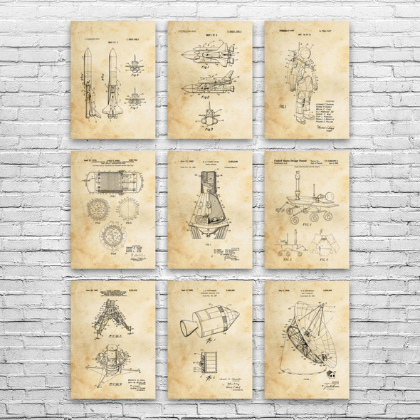 NASA Space Patent Wall Art Set of 9