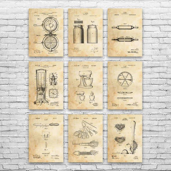 Kitchen Patent Wall Art Set of 9