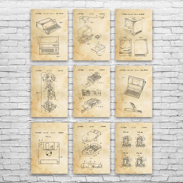 Retro Computer Patent Wall Art Set of 9