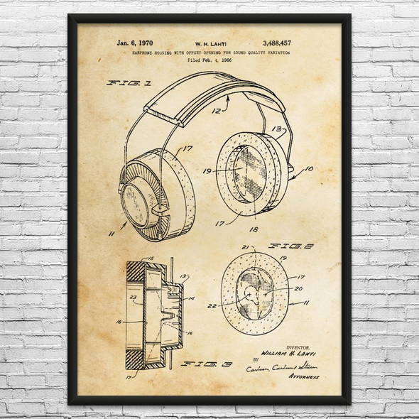 1970 Headphones Patent Wall Art
