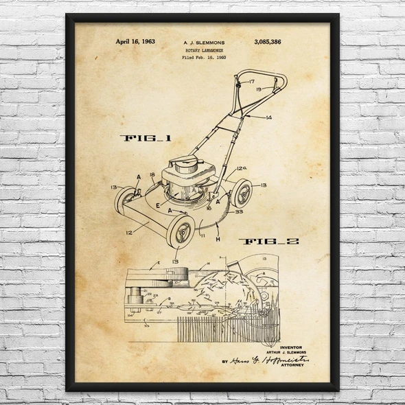 1963 Lawn Mower Patent Wall Art