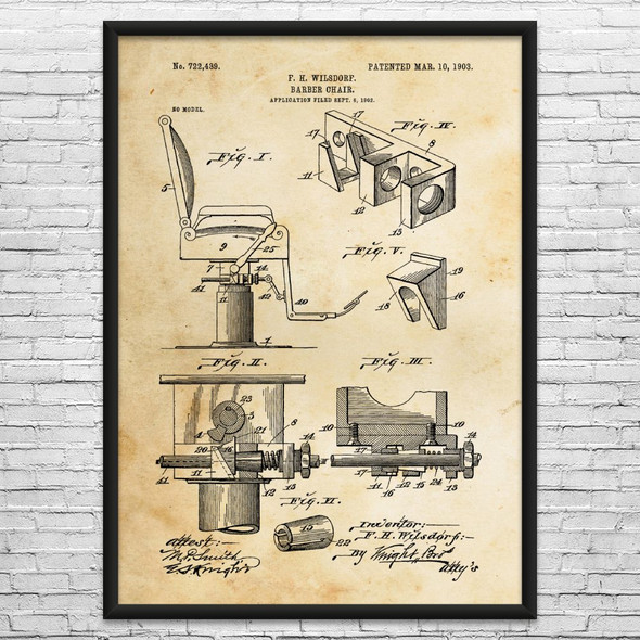 1903 Barber Chair Patent Wall Art