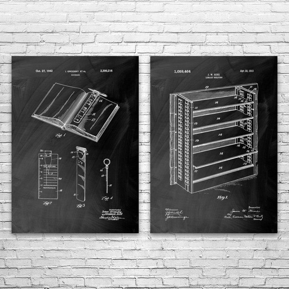 Library Patent Wall Art Set of 2 Library Patent Wall Art Set of 2
