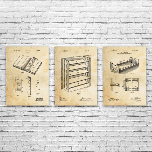 Library Patent Wall Art Set of 3 Library Patent Wall Art Set of 3
