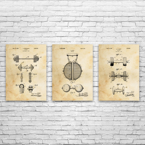 Weight Lifting Patent Wall Art Set of 3