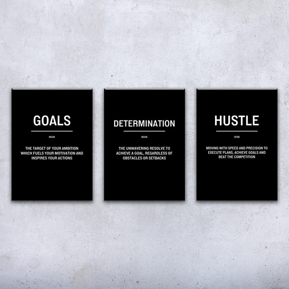 Goals Hustle Motivational Prints Set of 3