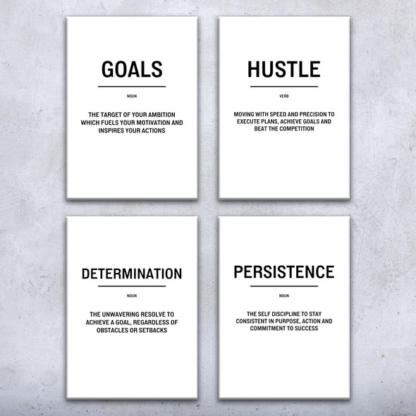 Goals Hustle Definition Wall Art Bold Set of 4