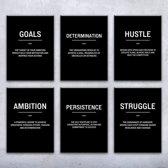 Goals Hustle Motivational Prints Set of 6