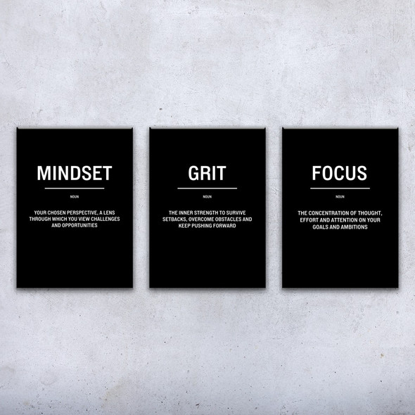 Mindset Focus Motivational Prints Set of 3