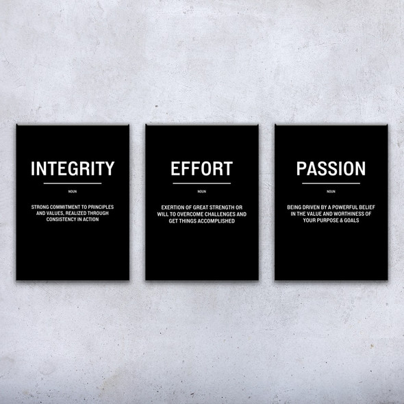 Integrity Passion Motivational Prints Set of 3