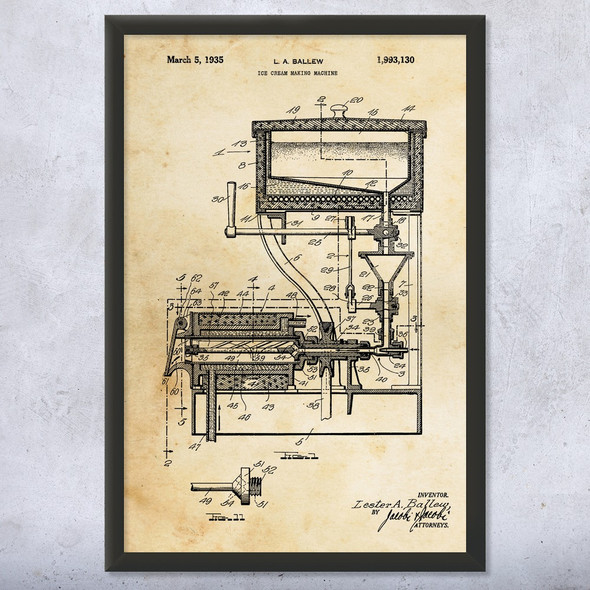 Ice Cream Machine Patent Wall Art