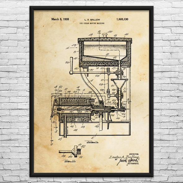 Ice Cream Machine Patent Wall Art