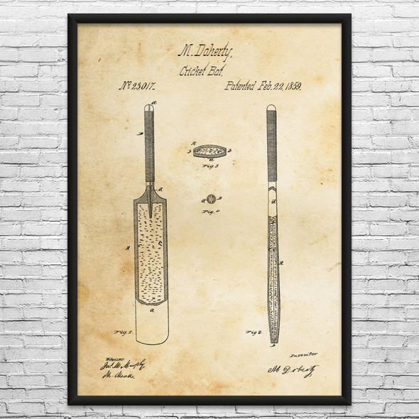 Cricket Bat Patent Wall Art