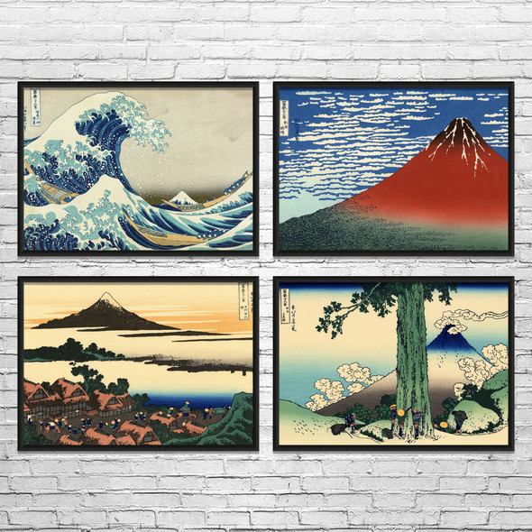 Hokusai Mount Fuji Ukiyo-e Wall Art Set of 4