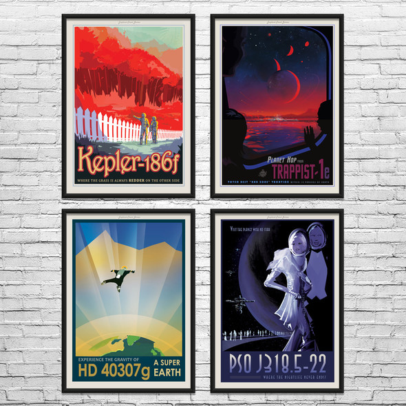 Exoplanet Space Tourism Wall Art Set of 4