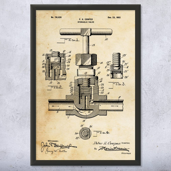 Hydraulic Valve Patent Wall Art