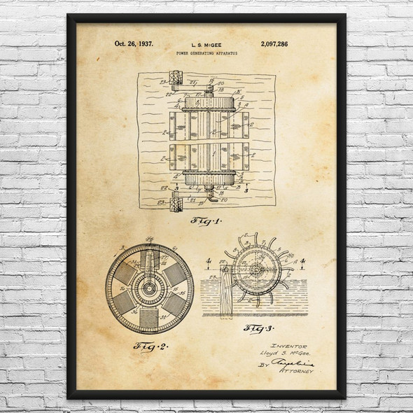 Hydroelectric Turbine Patent Wall Art