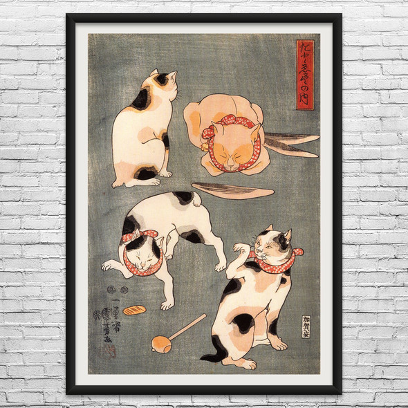 Four Cats Ukiyo-e Wall Art