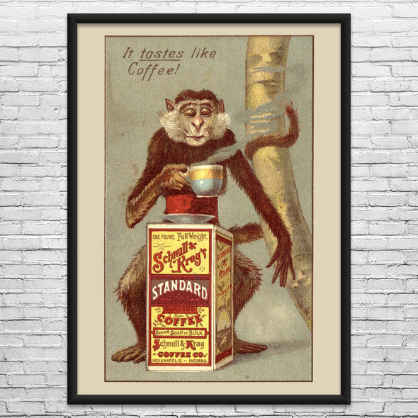 Monkey Drinking Coffee Vintage Ad Wall Art Monkey Drinking Coffee Vintage Ad Wall Art