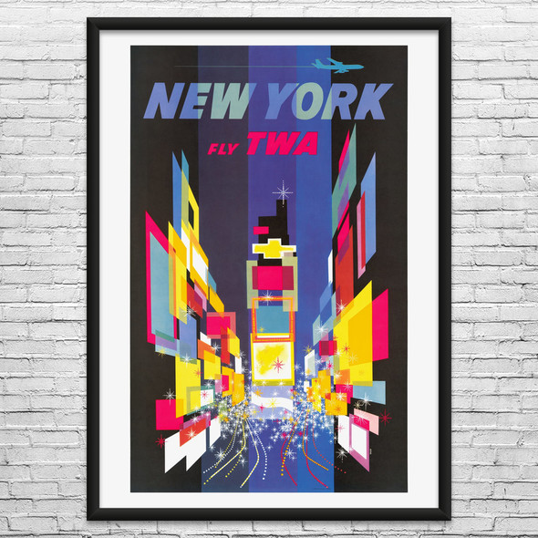 NYC Fly TWA Vintage Travel Art