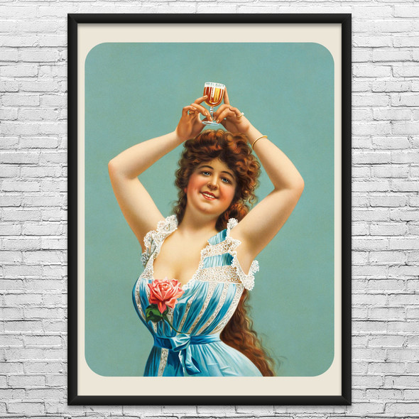 Lady With a Beer Vintage Ad Wall Art