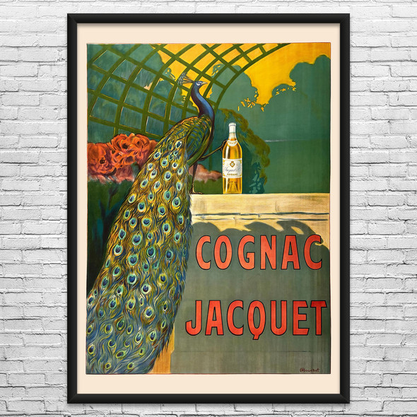 Cognac Jacquet Peacock Vintage Ad Wall Art