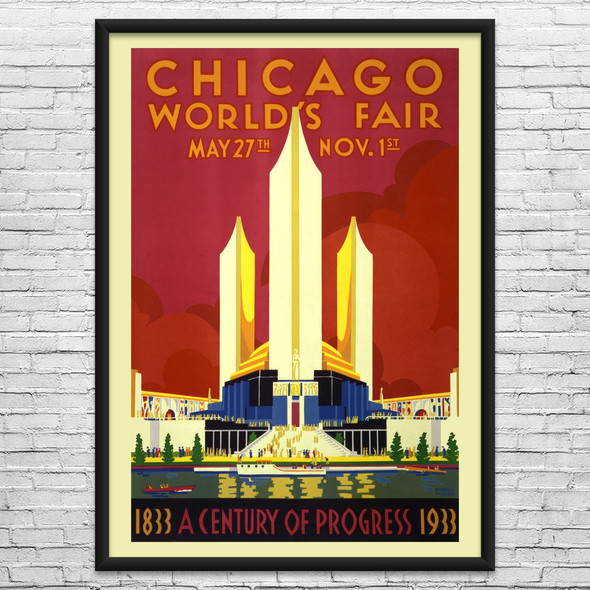 Chicago Worlds Fair 1933 Vintage Travel Art