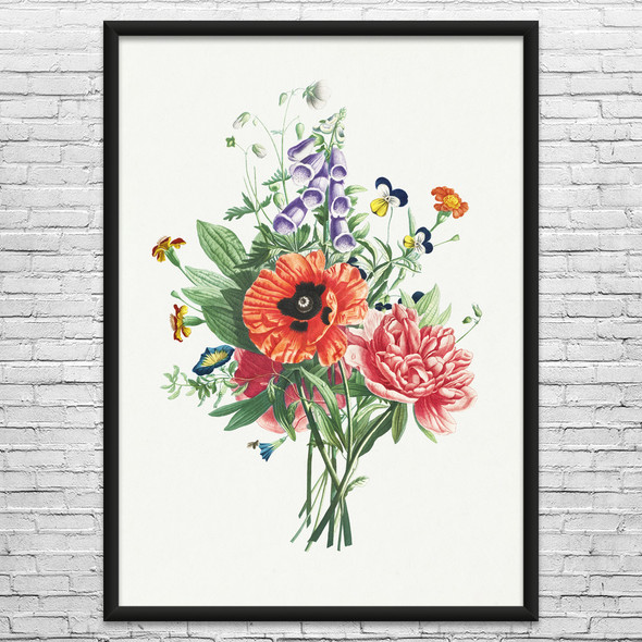 Bouquet of Flowers Botanical Art Print Bouquet of Flowers Botanical Art Print